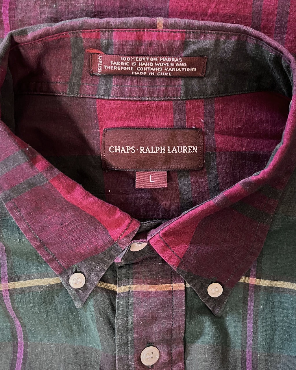 Vintage Chaps Ralph Lauren Plaid Madras Shirt - Large